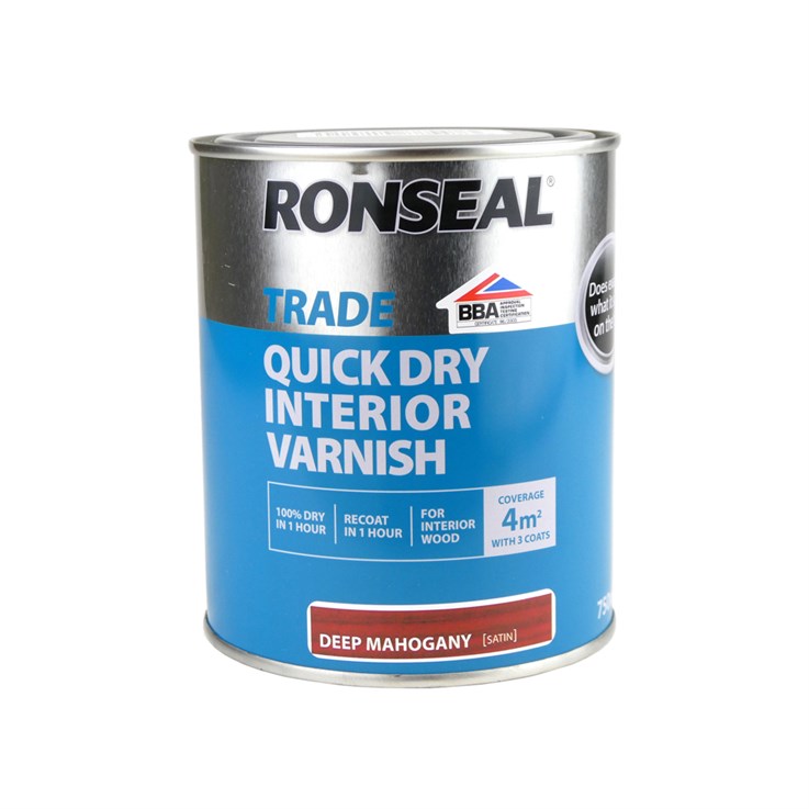 Ronseal Trade Quick Dry Interior Satin Varnish Deep Mahogany 750ml